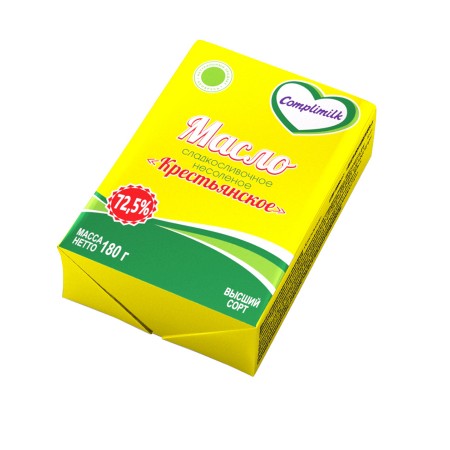 Масло несоленое сладкосливочное «Крестьянское» 72,5% 180 г