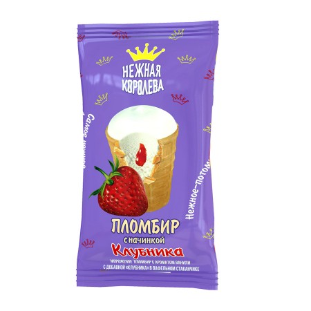 Мороженое пломбир с ароматом ванили с добавкой «Клубника» в вафельном стаканчике 14% 70 г